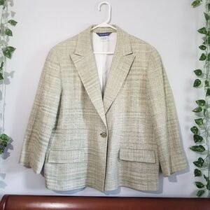 Austin Reed Plus Tweed India Green 16W Silk Blend Cottage Core  Blazer J…